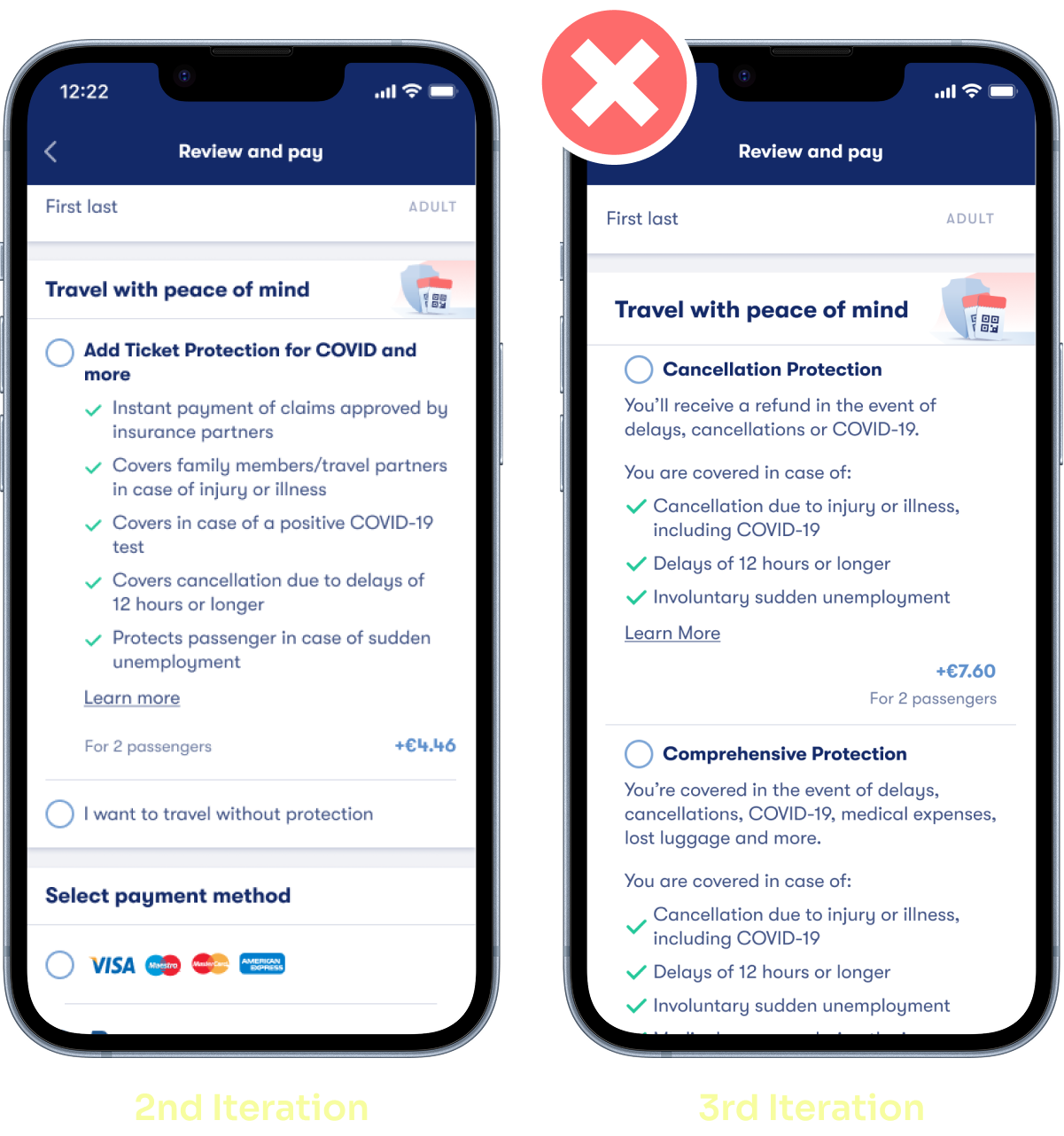 2nd iteration in comparison to 3rd Iteration Mockups