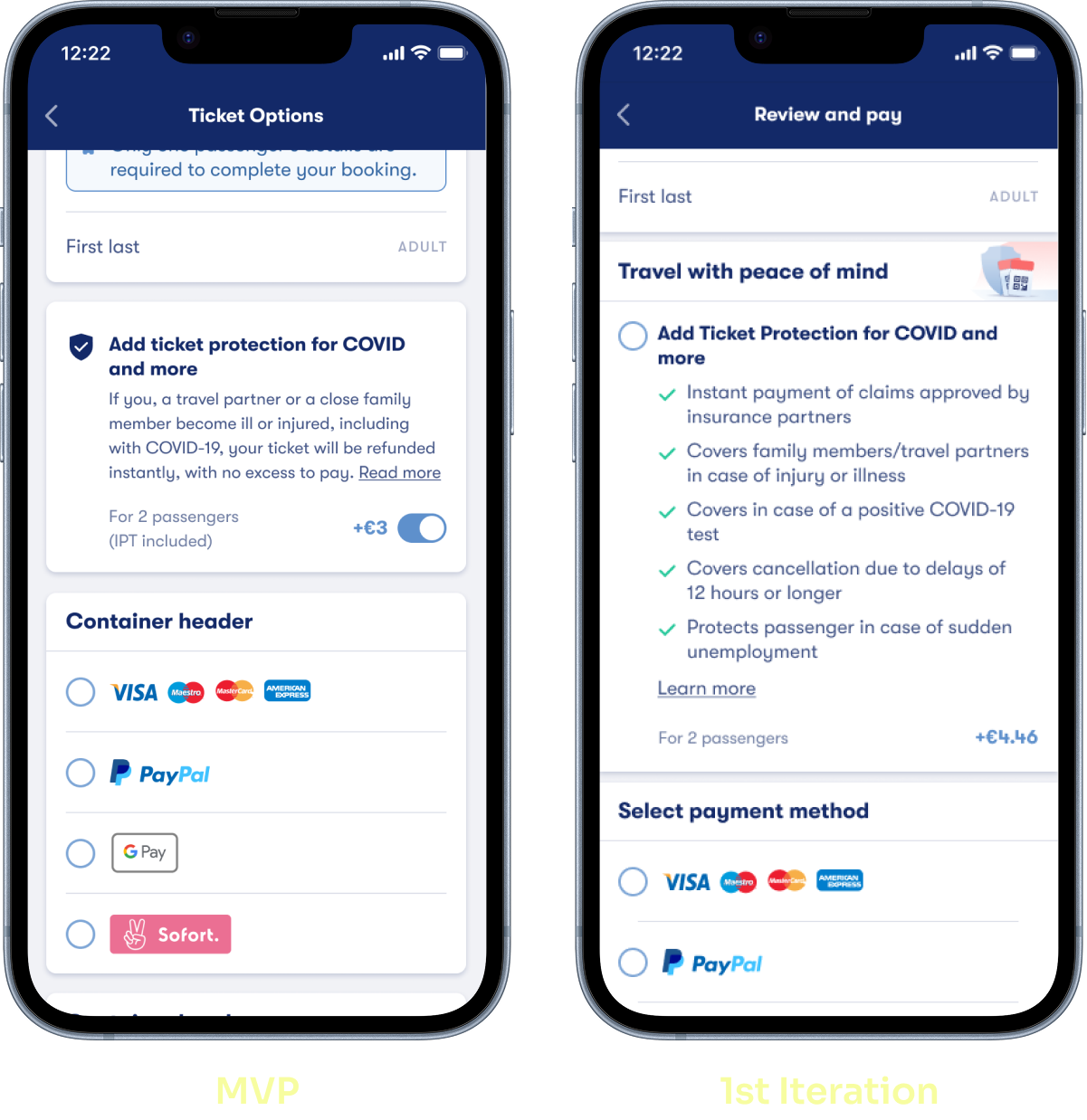 MVP Mockup in comparison to the 1st Iteration